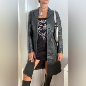 bebe Black Leather Trench Coat Jacket